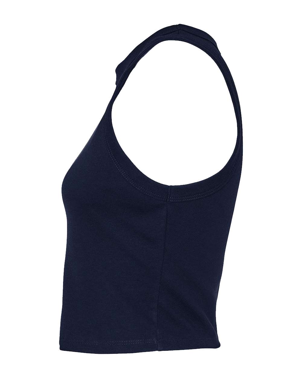 Left View of Solid Navy Blend Women&#39;s Micro Rib Racer Tank - 1019