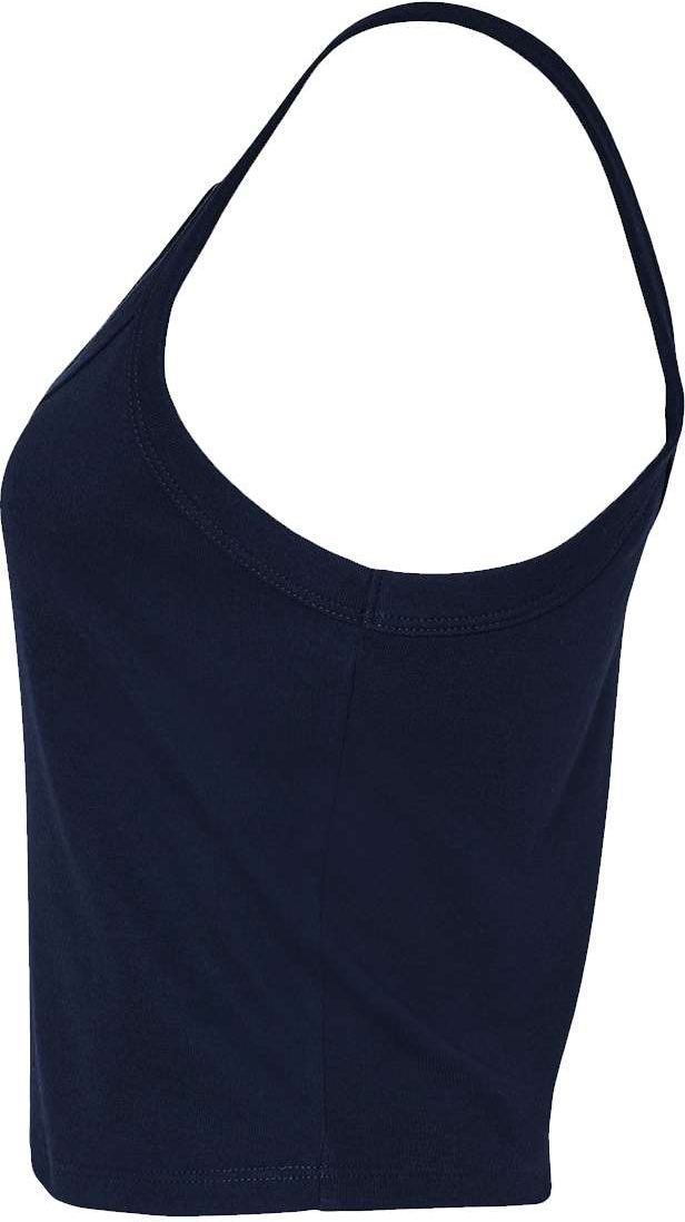 Left View of Solid Navy Blend Women&#39;s Micro Rib Spaghetti Strap Tank - 1012