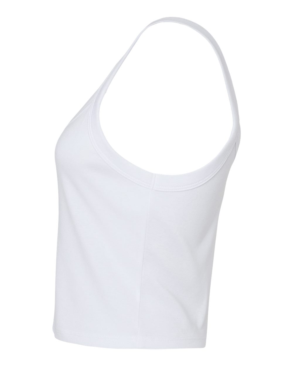 Left View of Solid White Blend Women&#39;s Micro Rib Spaghetti Strap Tank - 1012