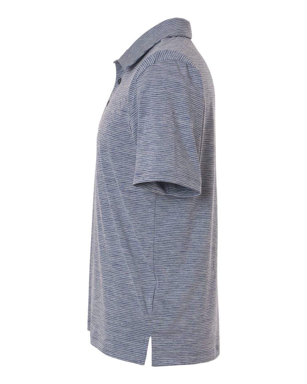 Left View of Sport Dark Navy Heather/ White Men's Relay Heathered Stripe Polo - TT125
