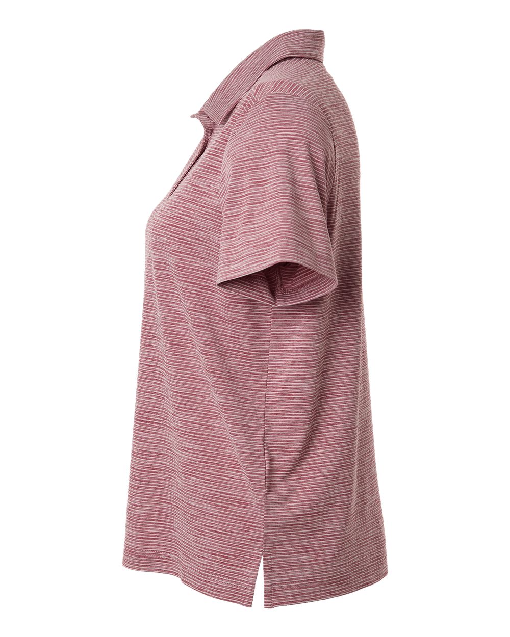Left View of Sport Maroon Heather/ White Women's Relay Heathered Stripe Polo - TT125W