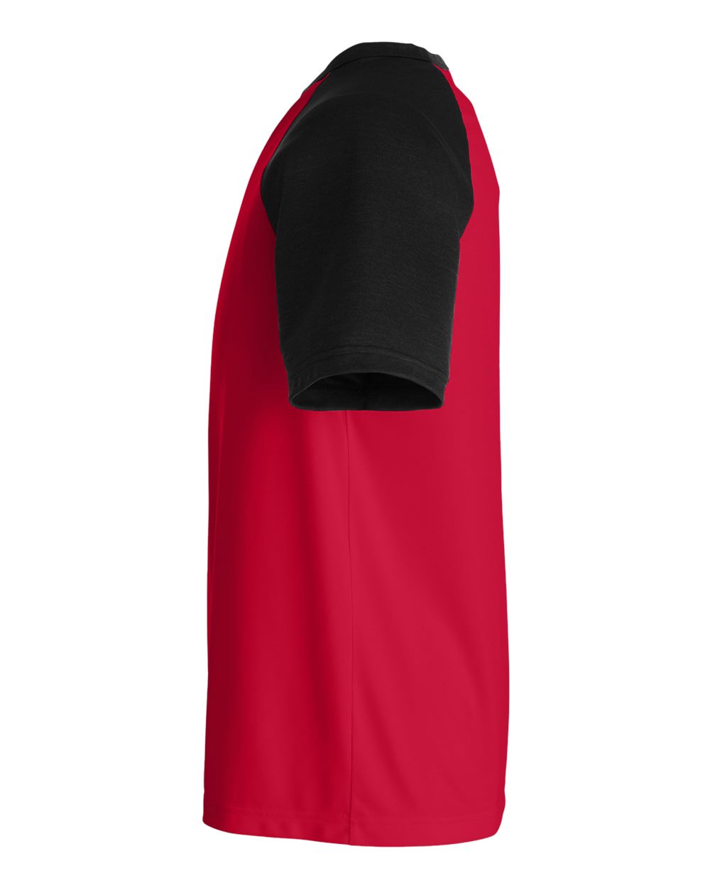Left View of Sport Red/ Black Heather Unisex Zone Colorblock Raglan T-Shirt - TT62