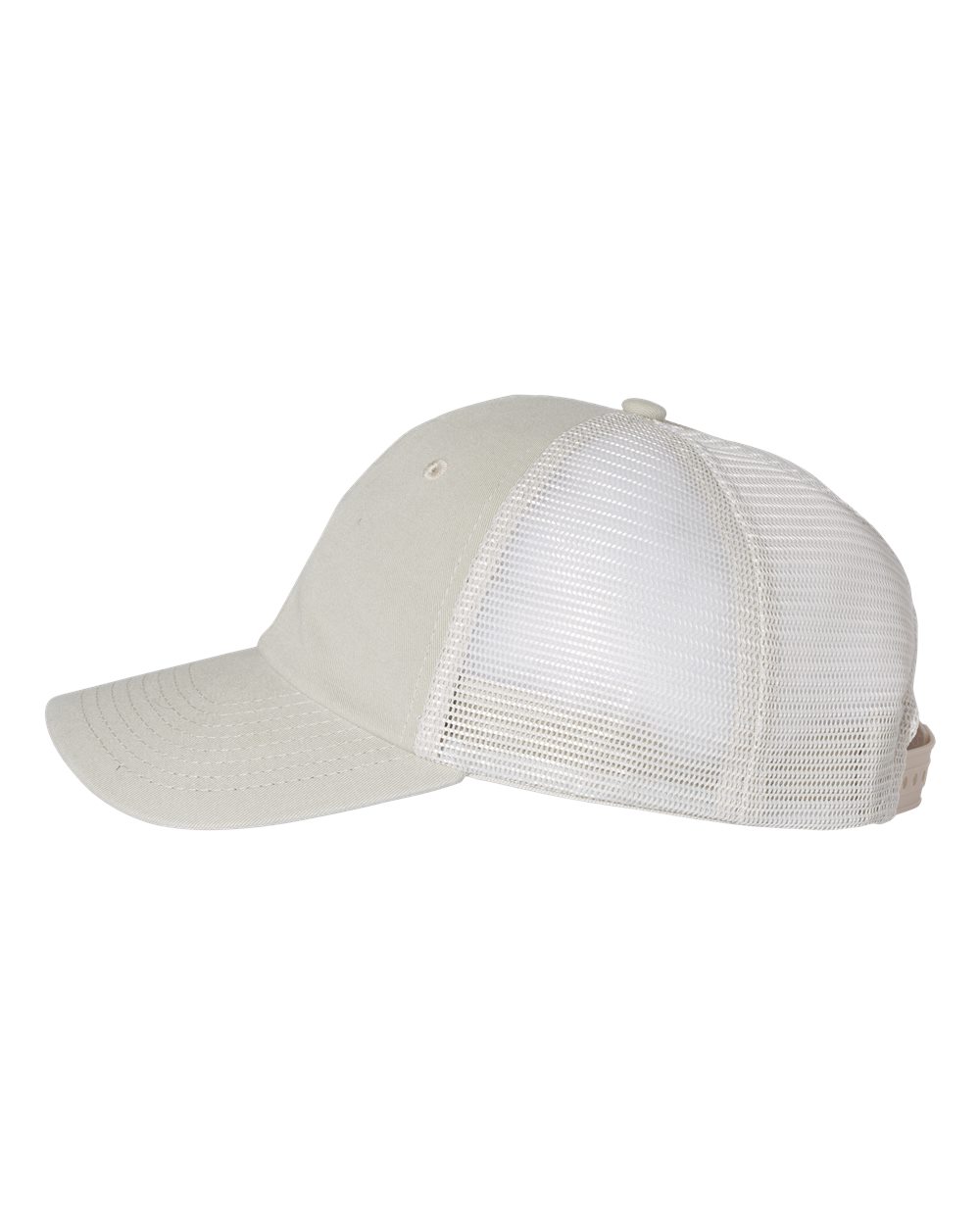 Left View of Stone/ Stone Pigment-Dyed Trucker Cap - SP510