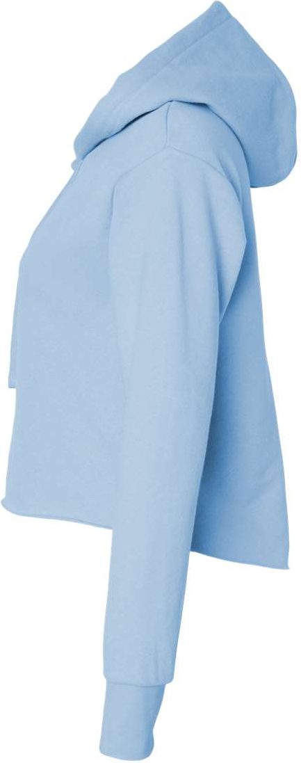 Left View of Stonewash Denim Women&#39;s Laguna Sueded Raw Edge Crop Hoodie - 9384