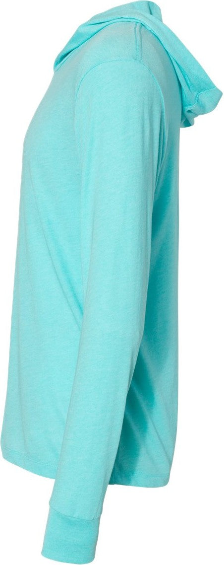 Left View of Tahiti Blue Triblend Hooded Long Sleeve Pullover - 6021