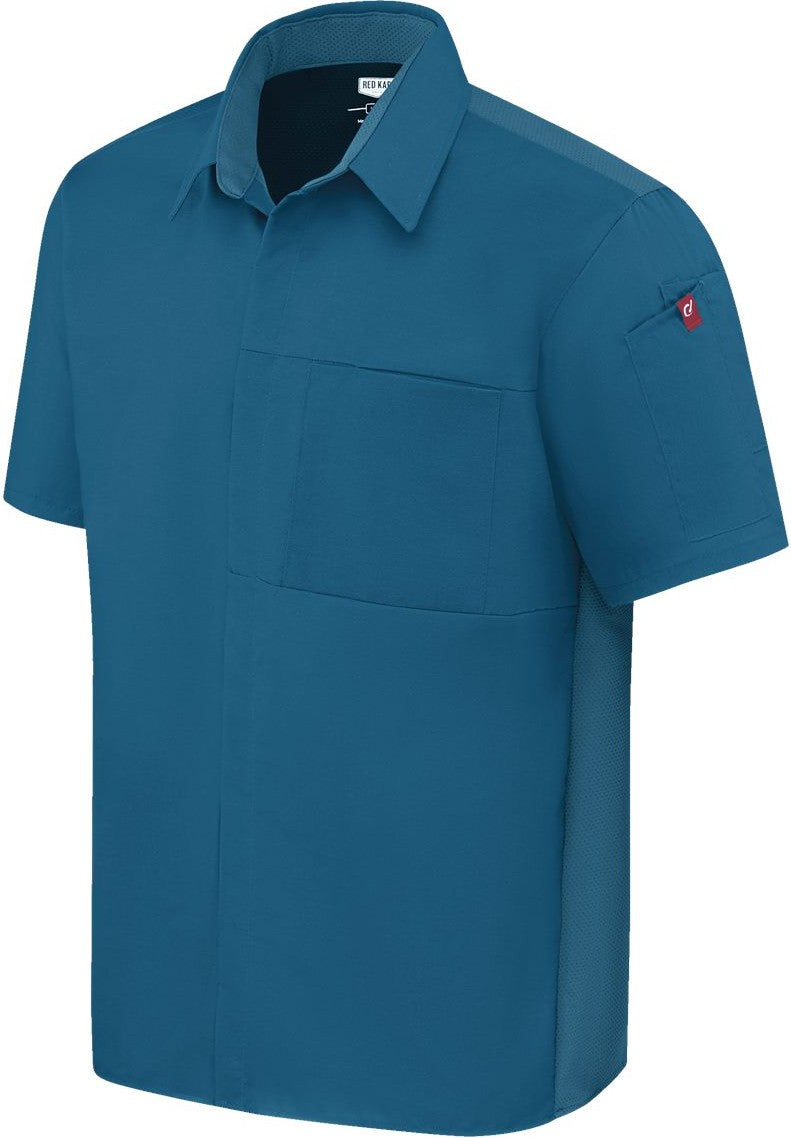 Left View of Teal Poplin Airflow Cook Shirt with OilBlok - 502M