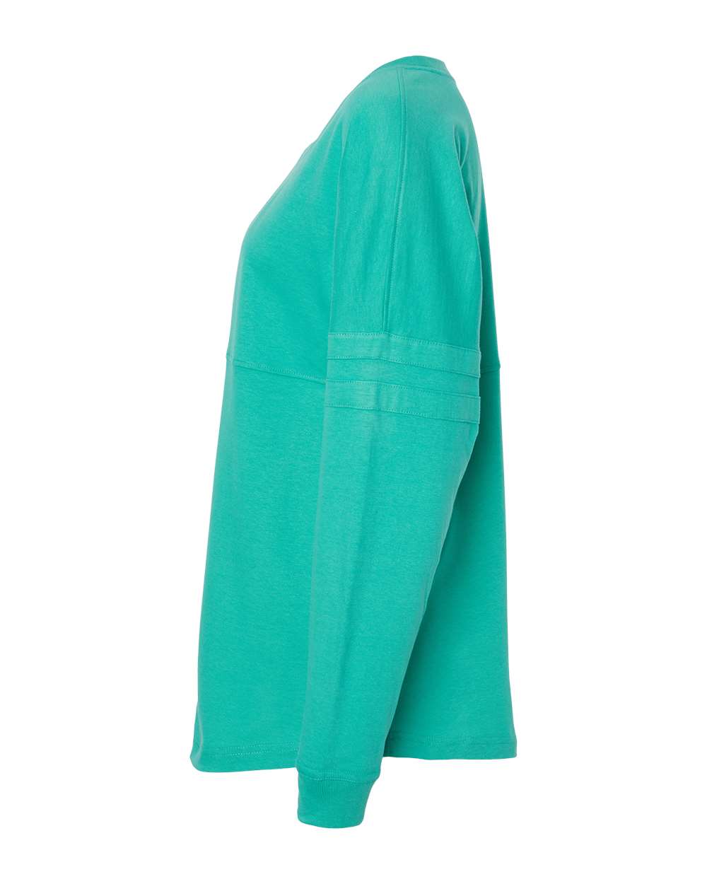 Left View of Teal Women&#39;s Jersey Pom Pom Long Sleeve T-Shirt - T14