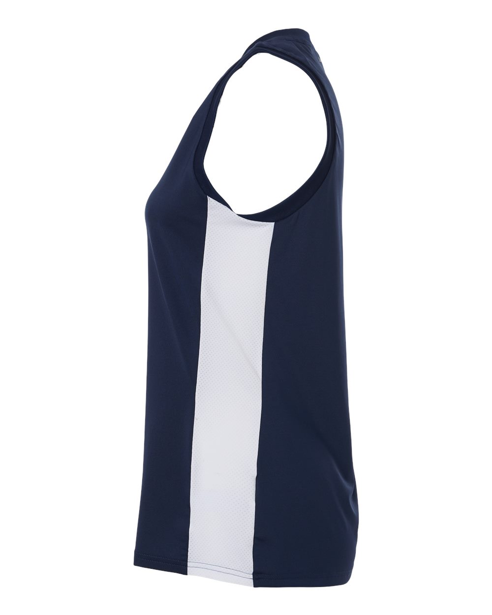 Left View of Team Navy Blue/ White Women's Quickset V-Neck Sleeveless Jersey - AT120