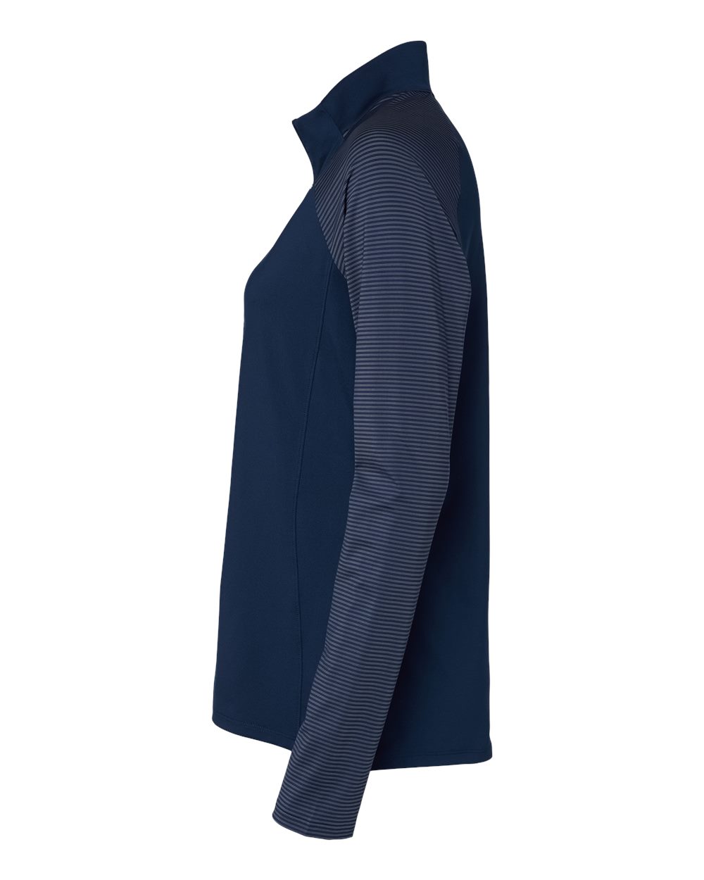 Left View of Team Navy Blue Women&#39;s Stripe Block Quarter-Zip Pullover - A521