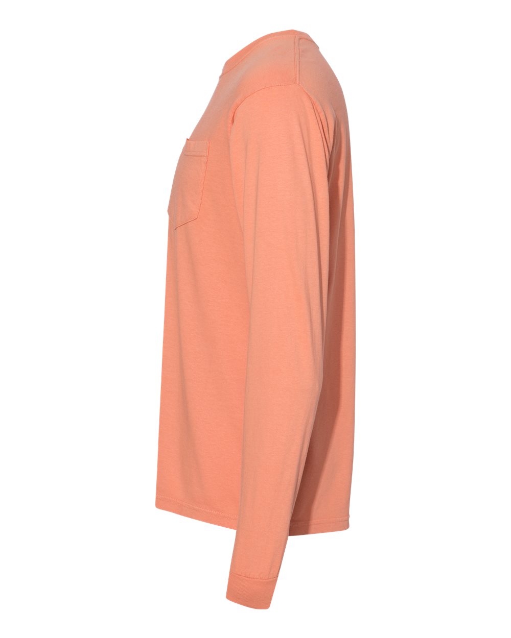 Left View of Terracotta Garment-Dyed Heavyweight Long Sleeve Pocket T-Shirt - 4410