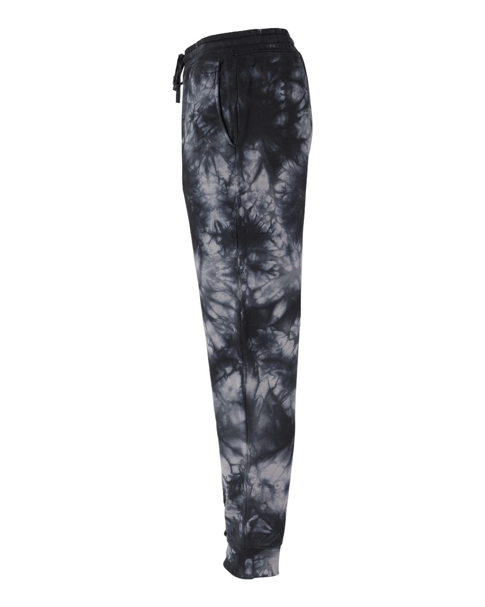 Left View of Tie Dye Black Tie-Dyed Fleece Pants - PRM50PTTD