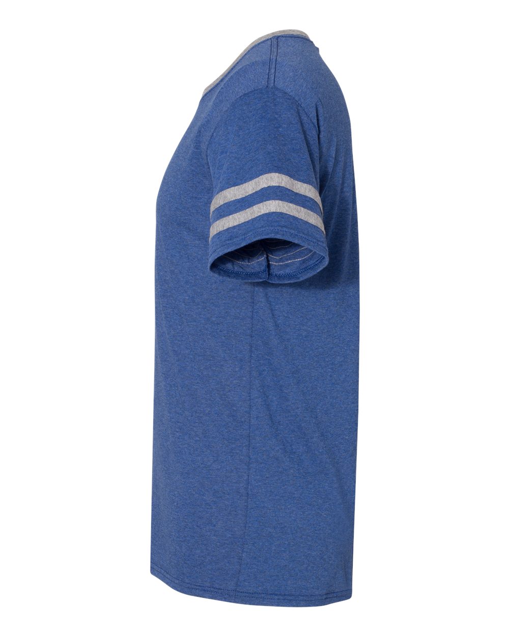 Left View of True Blue Heather/ Oxford Triblend Varsity Ringer T-Shirt - 602MR