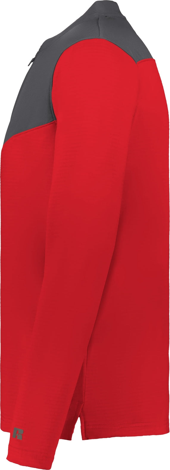 Left View of TRUE RED/STEALTH SIDELINE GRID 1/4 ZIP PULLOVER