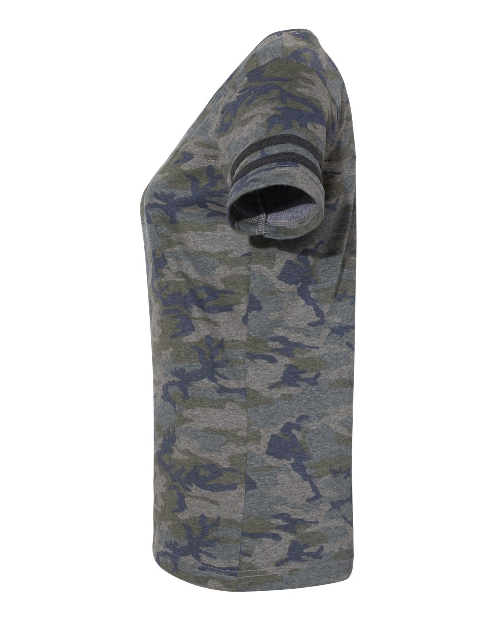 Left View of Vintage Camo/ Vintage Smoke Women's Football V-Neck Fine Jersey Tee - 3537