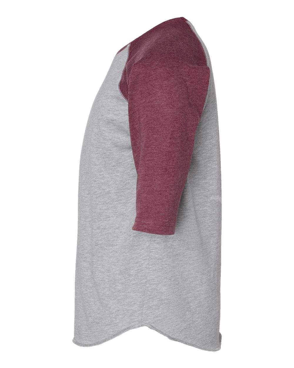 Left View of Vintage Heather/ Vintage Burgundy Youth Baseball Fine Jersey Three-Quarter Sleeve Tee - 6130