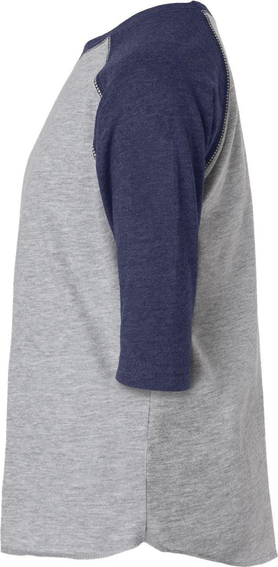 Left View of Vintage Heather/ Vintage True Navy Toddler Baseball Fine Jersey Three-Quarter Sleeve Tee - 3330