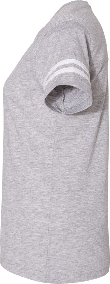 Left View of Vintage Heather/ White Women&#39;s Football V-Neck Fine Jersey Tee - 3537