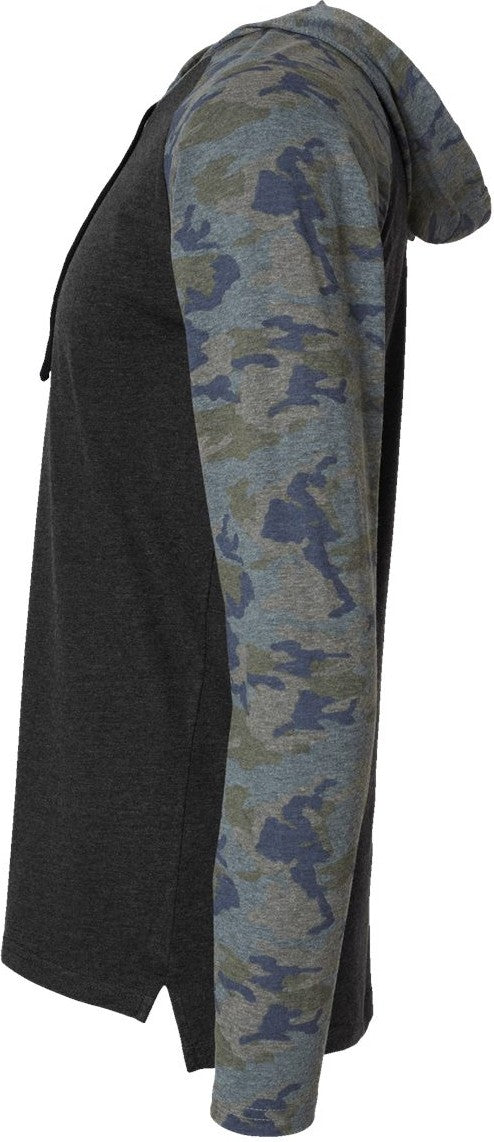 Left View of Vintage Smoke/ Vintage Camo/ Black Fine Jersey Hooded Long Sleeve Raglan T-Shirt - 6917