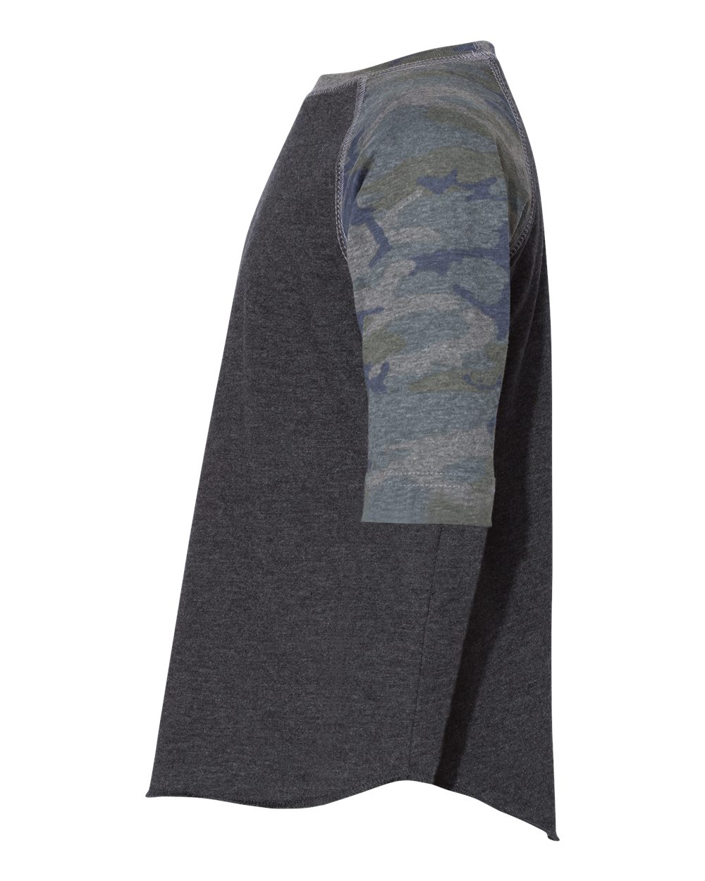 Left View of Vintage Smoke/ Vintage Camo Toddler Baseball Fine Jersey Three-Quarter Sleeve Tee - 3330