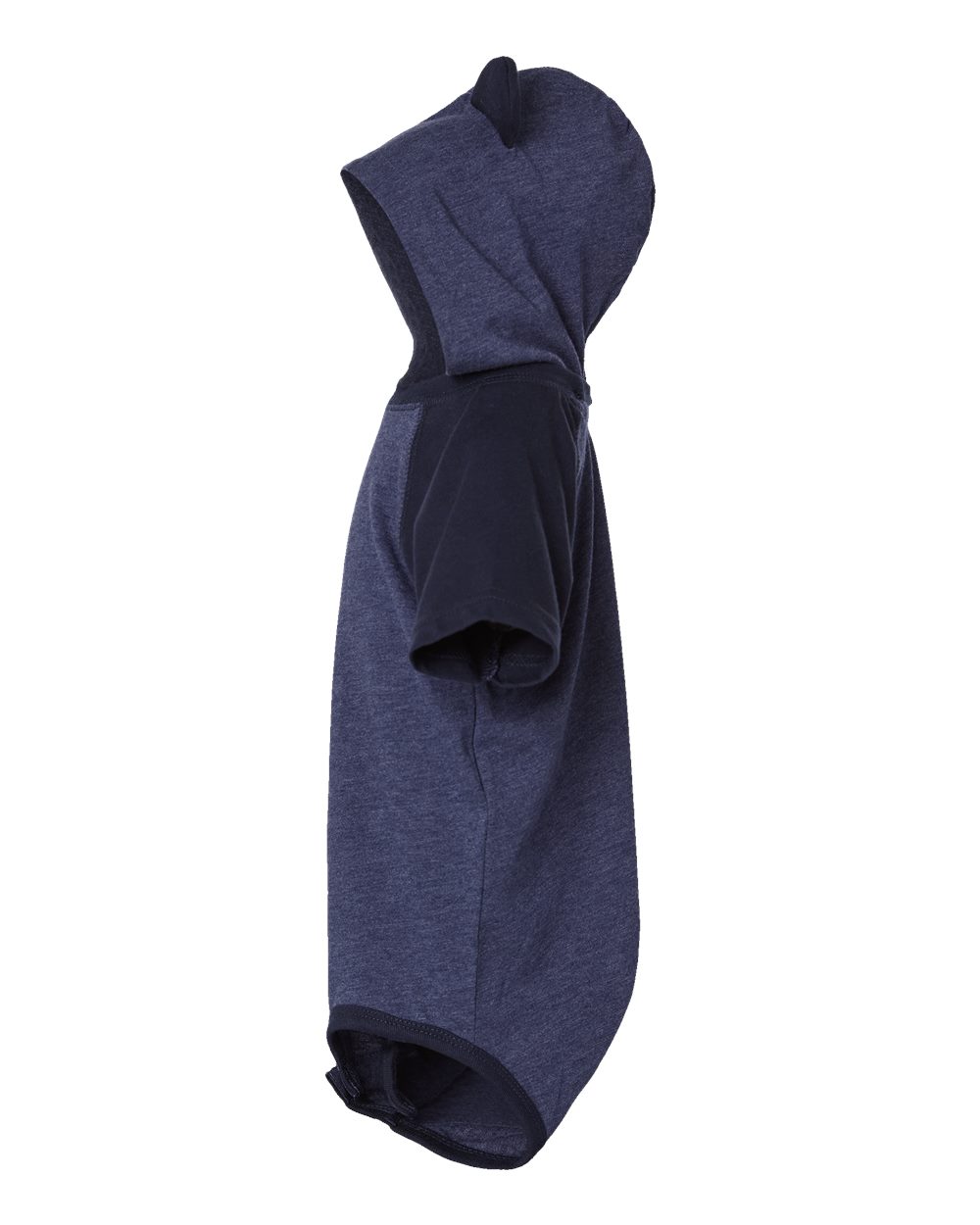 Left View of Vintage True Navy/ Navy Fine Jersey Infant Short Sleeve Raglan Bodysuit with Hood &amp; Ears - 4417