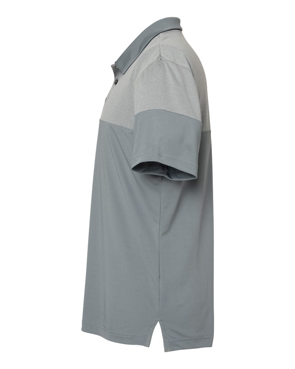 Left View of Vista Grey/ EQT Yellow Heathered 3-Stripes Colorblocked Polo - A213