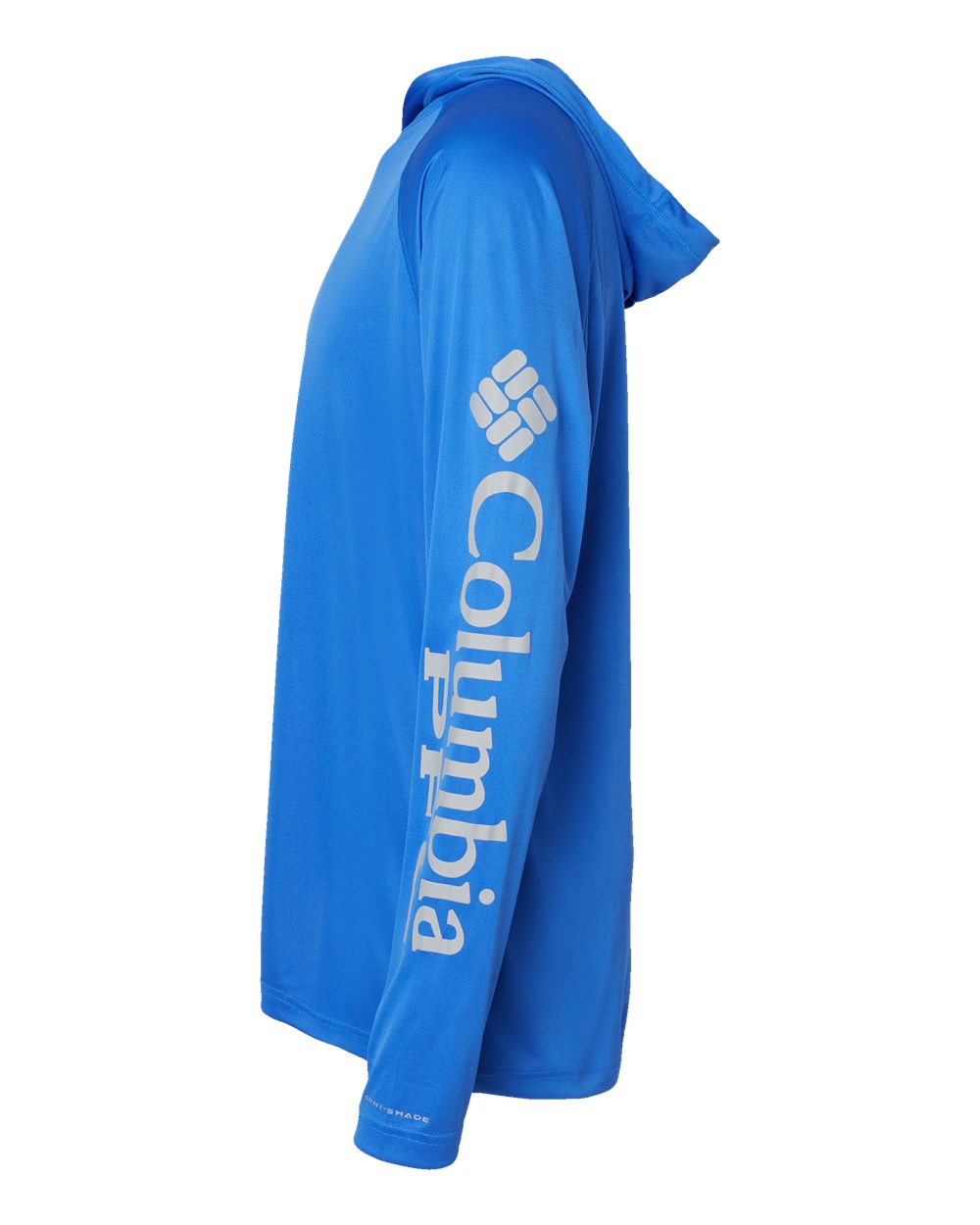 Left View of Vivid Blue/ Cool Grey PFG Terminal Tackle™ Hooded Long Sleeve T-Shirt - 212482