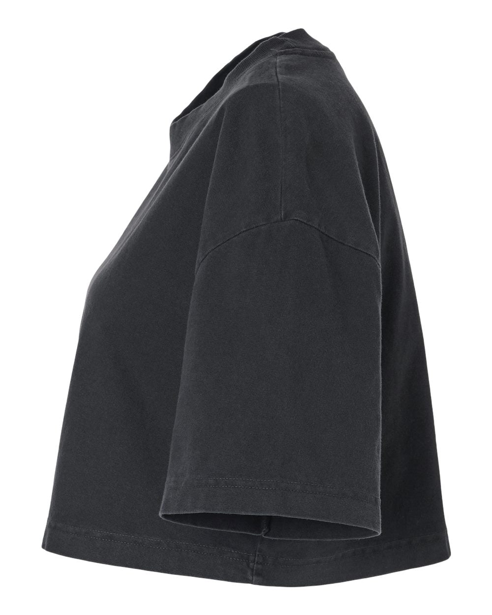 Left View of Washed Black Women's Garment-Dyed Cropped Tee - 6882GD