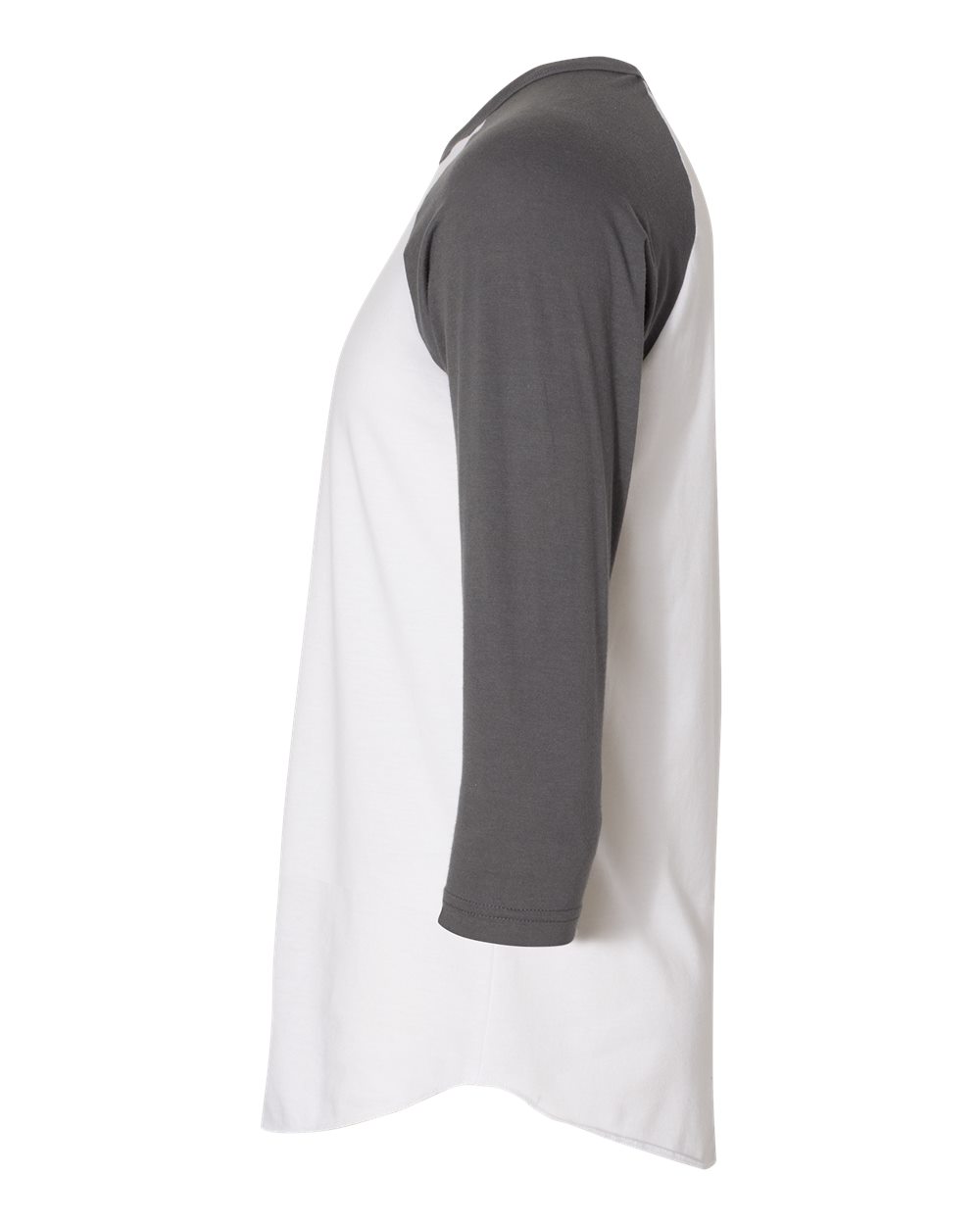 Left View of White/ Asphalt 50/50 Raglan Three-Quarter Sleeve Tee - BB453W