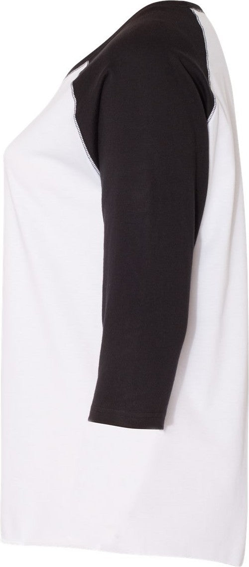 Left View of White/ Black Curvy Collection Women&#39;s Baseball Three-Quarter Sleeve Tee - 3830