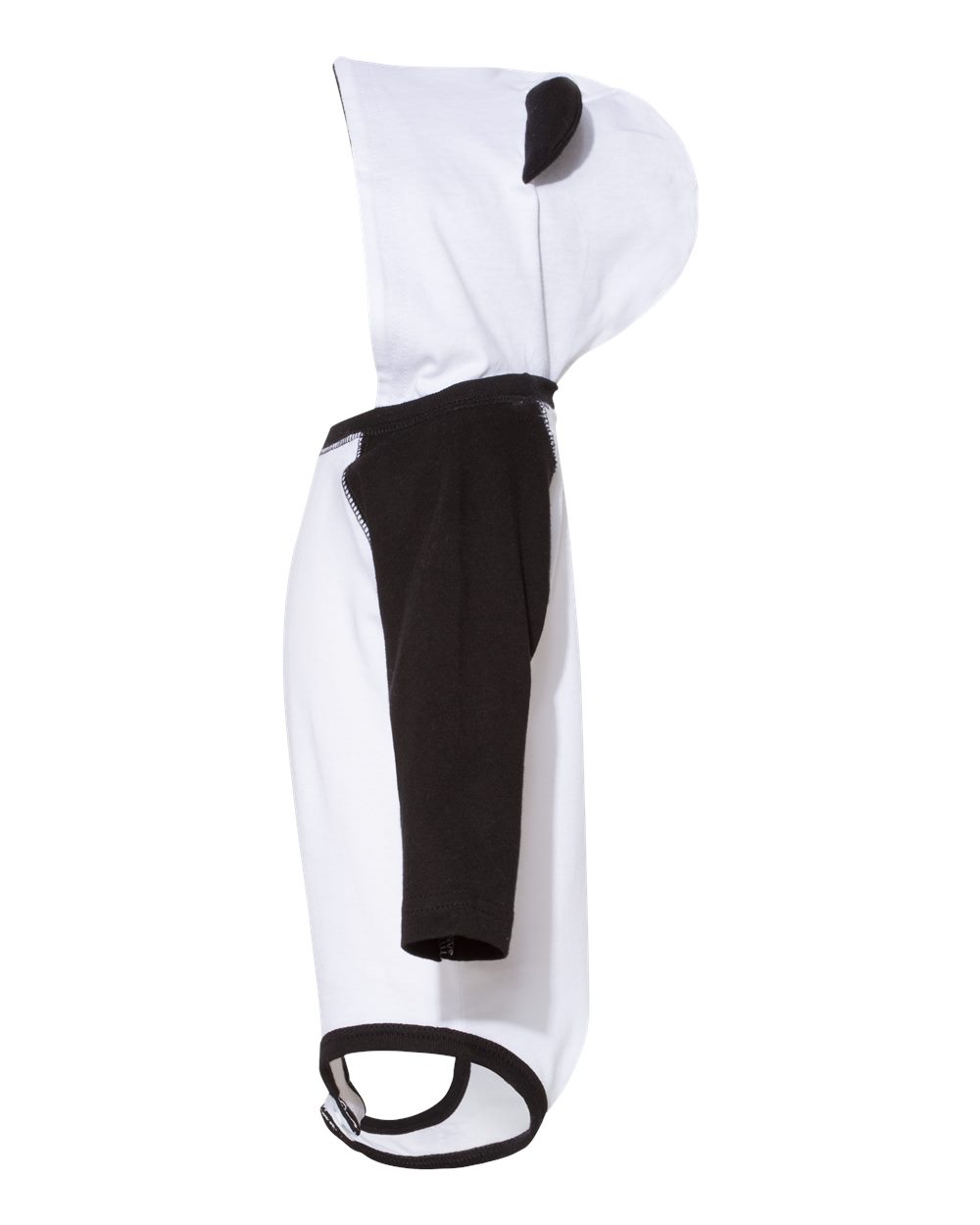 Left View of White/ Black Fine Jersey Infant Character Hooded Long Sleeve Bodysuit with Ears - 4418