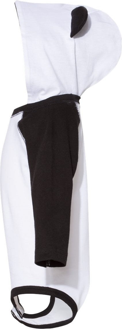 Left View of White/ Black Fine Jersey Infant Character Hooded Long Sleeve Bodysuit with Ears - 4418