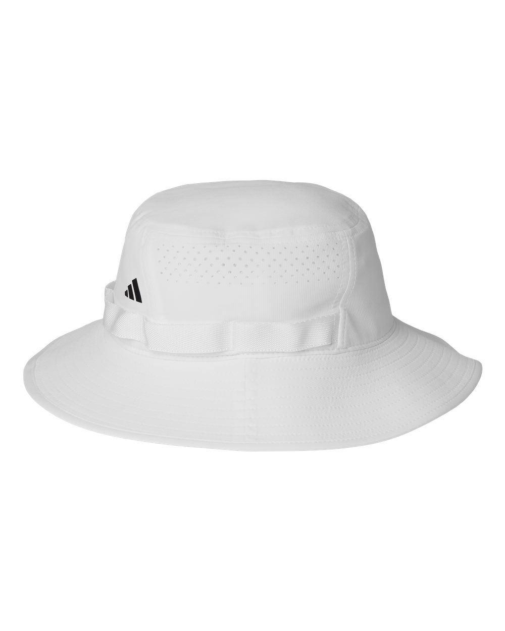 Left View of White/ Black Fundamental Victory Bucket Hat - AH610 plain