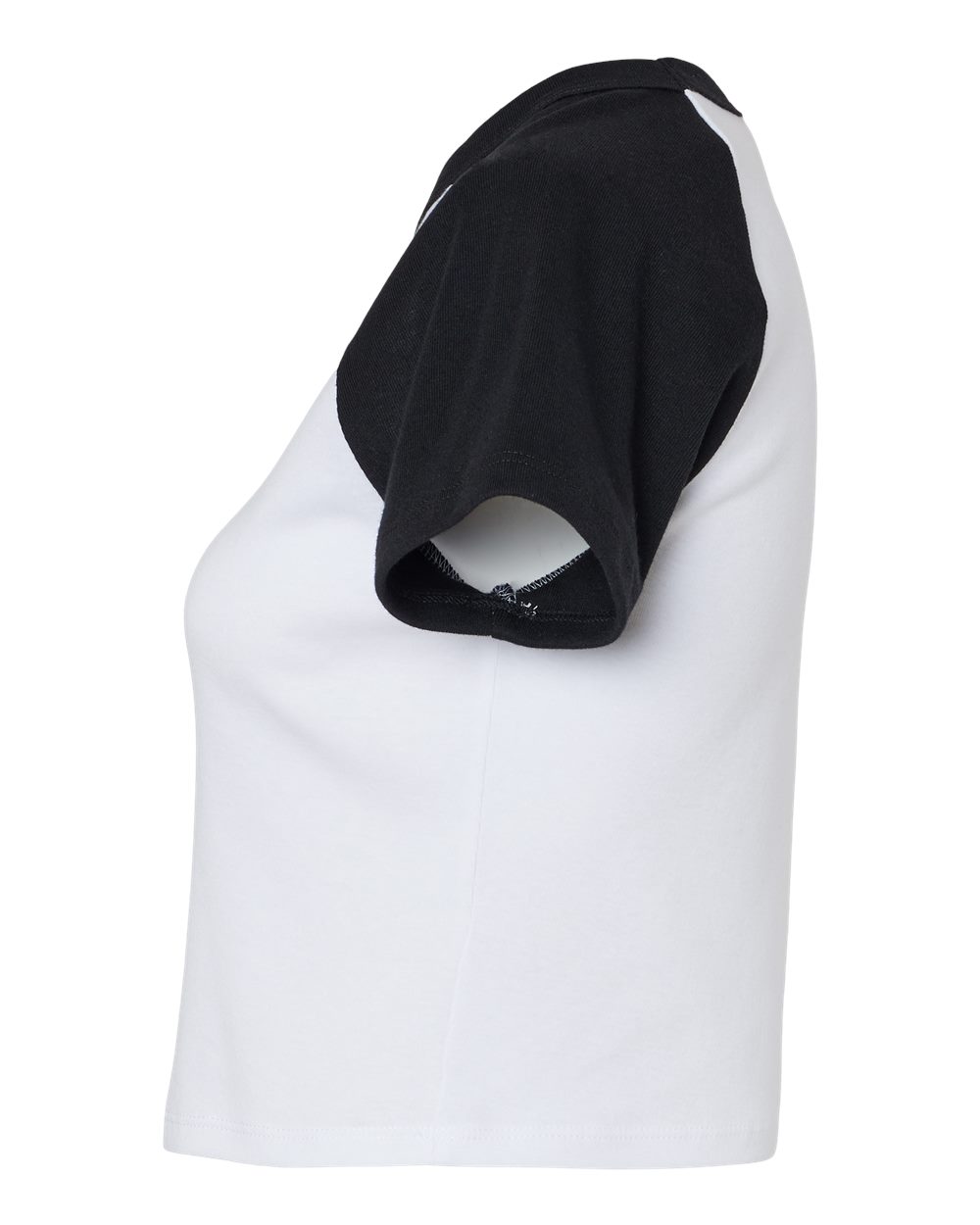 Left View of White/ Black Women's Micro Rib Raglan Baby Tee - 1201