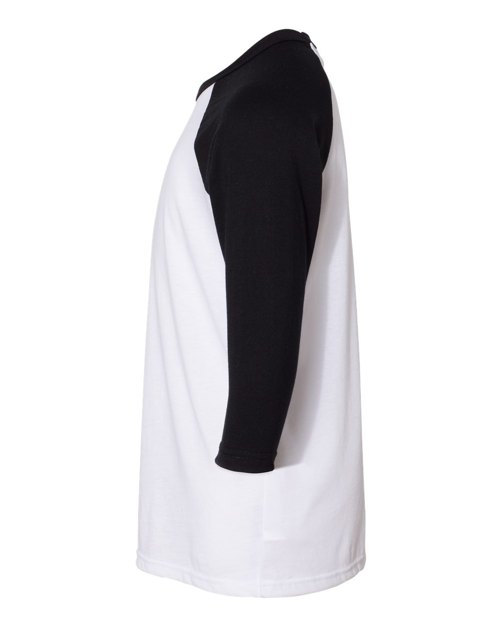 Left View of White/ Black Youth Three-Quarter Sleeve Baseball Tee - 3200Y