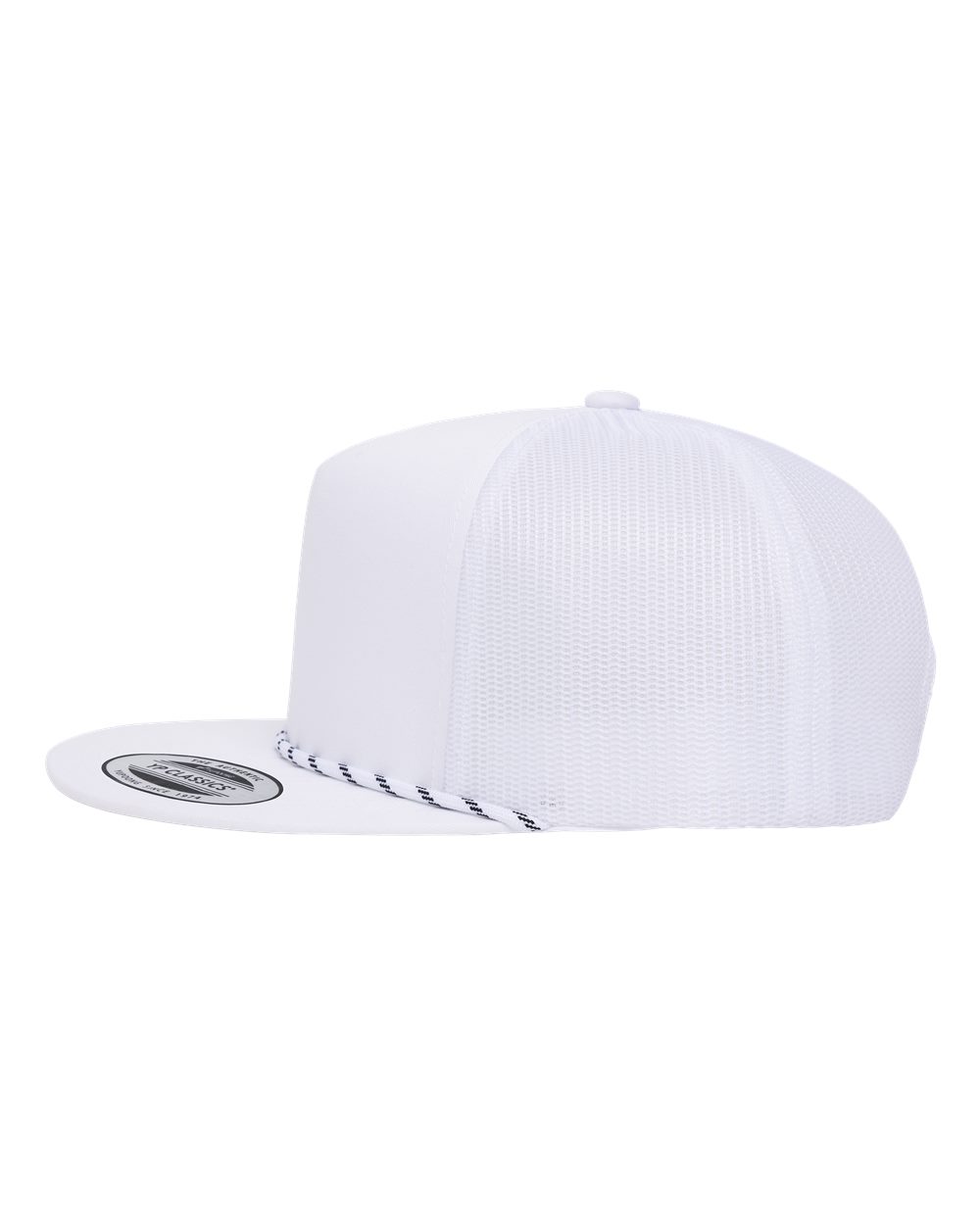 Left View of White Classic Five-Panel Trucker Rope Cap - 6006BD plain