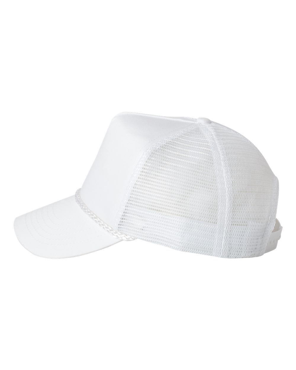 Left View of White Five-Panel Trucker Cap - 8804H