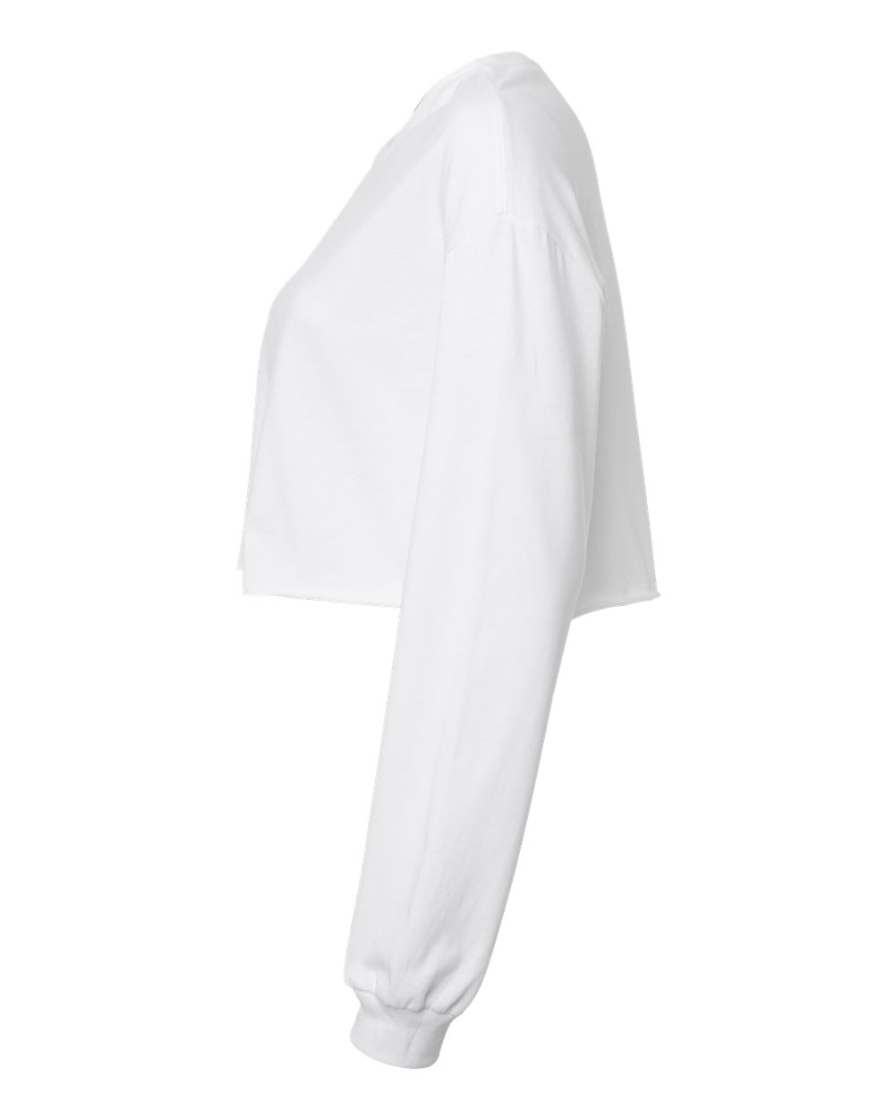 Left View of White FWD Fashion Women&#39;s Crop Long Sleeve Tee - 6501