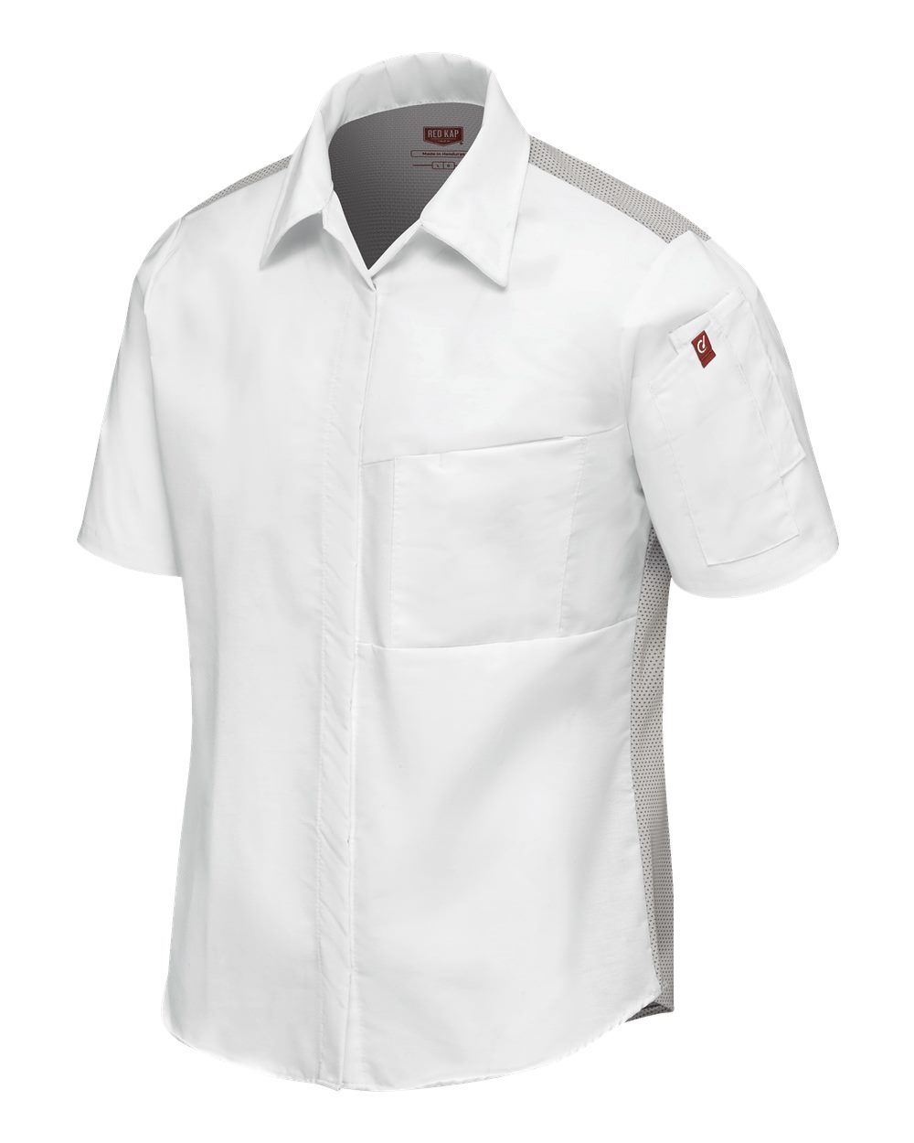 Left View of White/ Grey Women&#39;s Poplin Airflow Cook Shirt with OilBlok - 501W