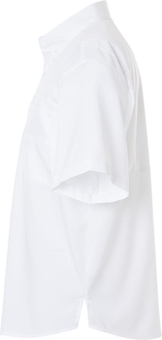 Left View of White Hatteras Performance Short Sleeve Fishing Shirt - 700
