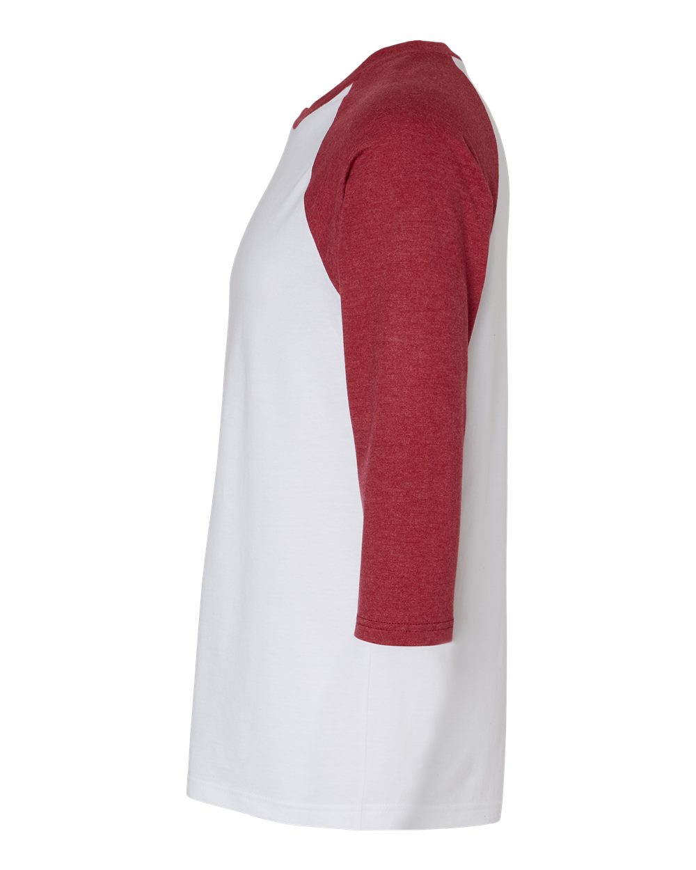 Left View of White/ Heather Cardinal CVC Three-Quarter Sleeve Tee - 2003CVC