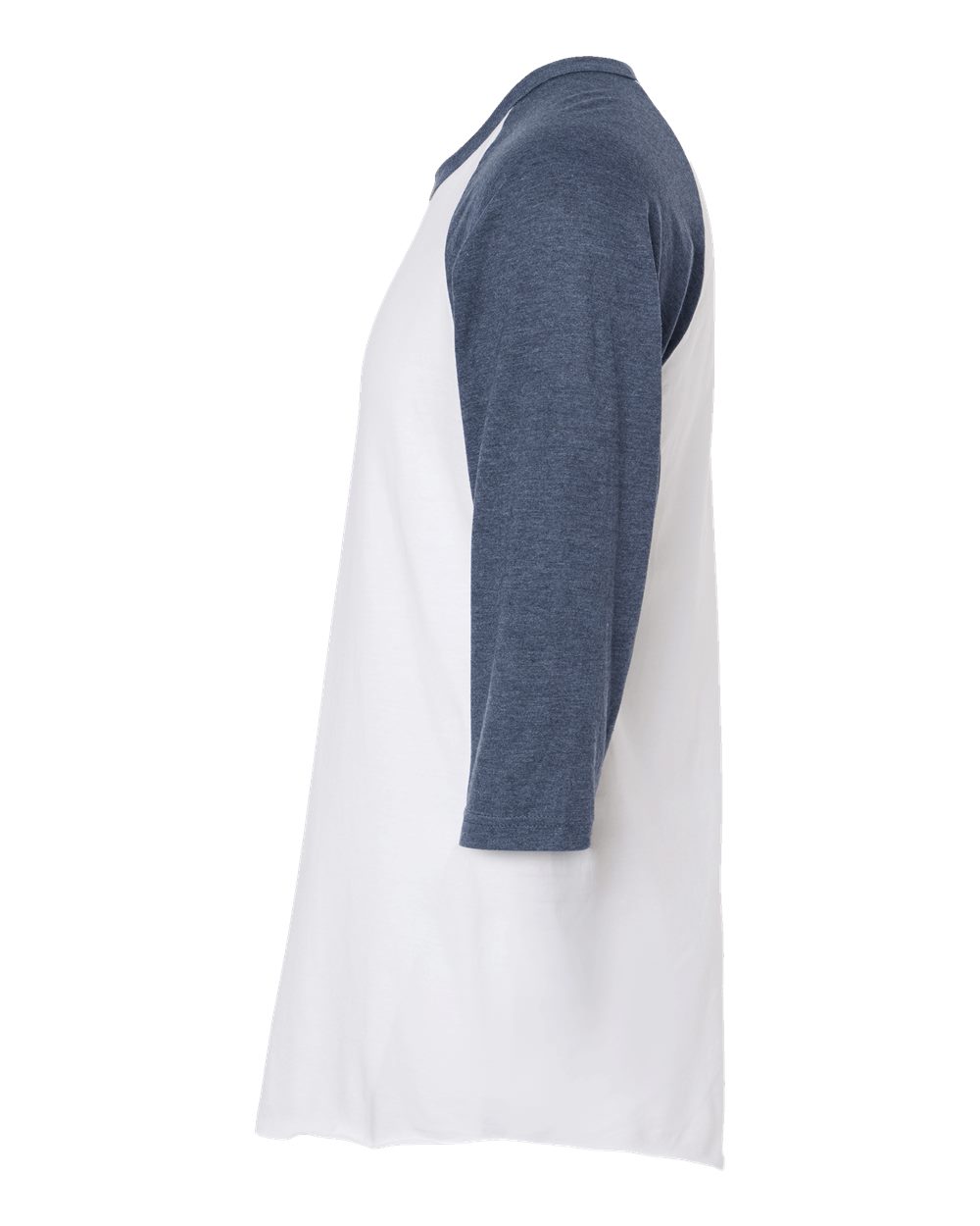 Left View of White/ Heather Denim Fine Jersey Raglan T-Shirt - 245
