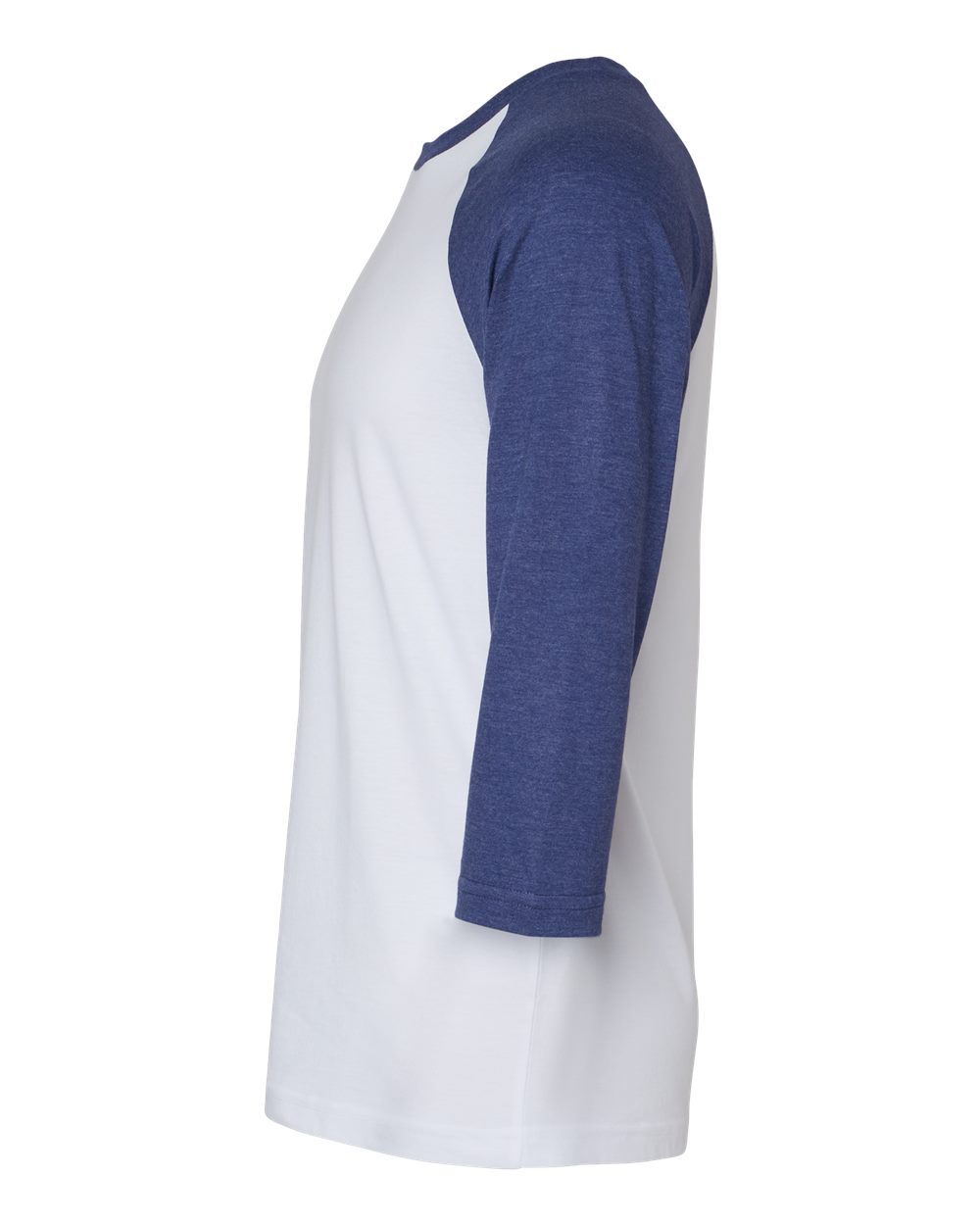 Left View of White/ Heather Indigo CVC Three-Quarter Sleeve Tee - 2003CVC