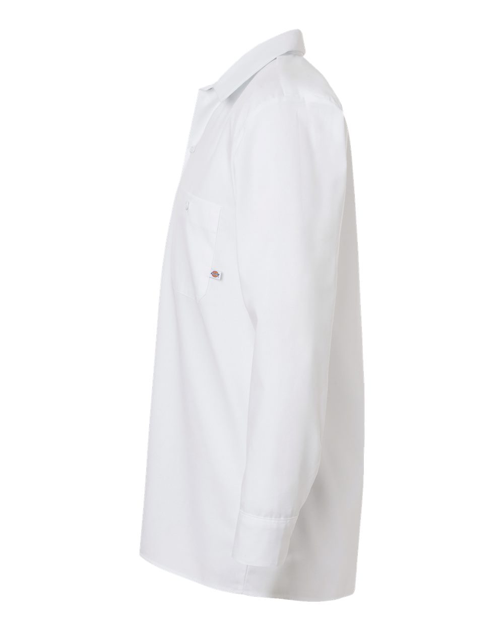 Left View of White Industrial Long Sleeve Work Shirt - L535