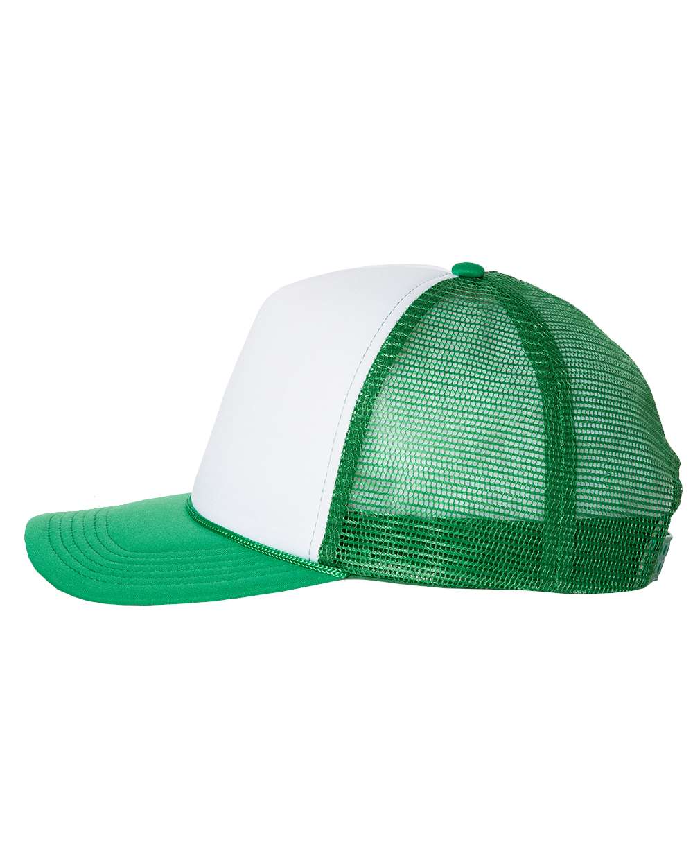 Left View of White/ Kelly Foam Mesh-Back Trucker Cap - VC700