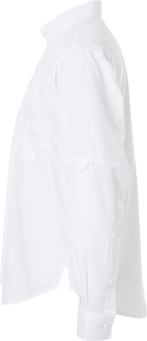 Left View of White Kitty Hawk Performance Long Sleeve Fishing Shirt - 702