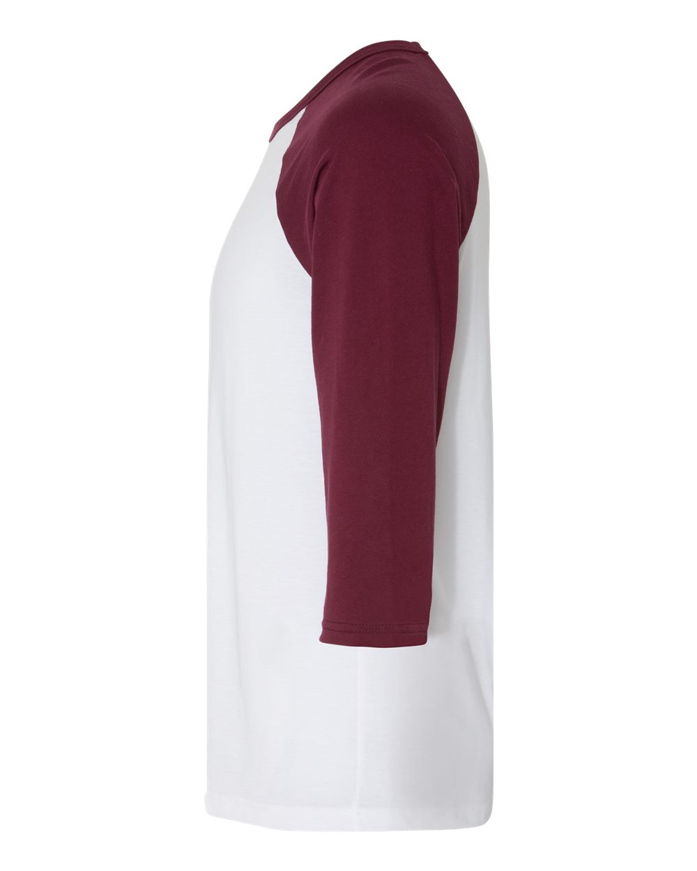 Left View of White/ Maroon Three-Quarter Sleeve Baseball Tee - 3200