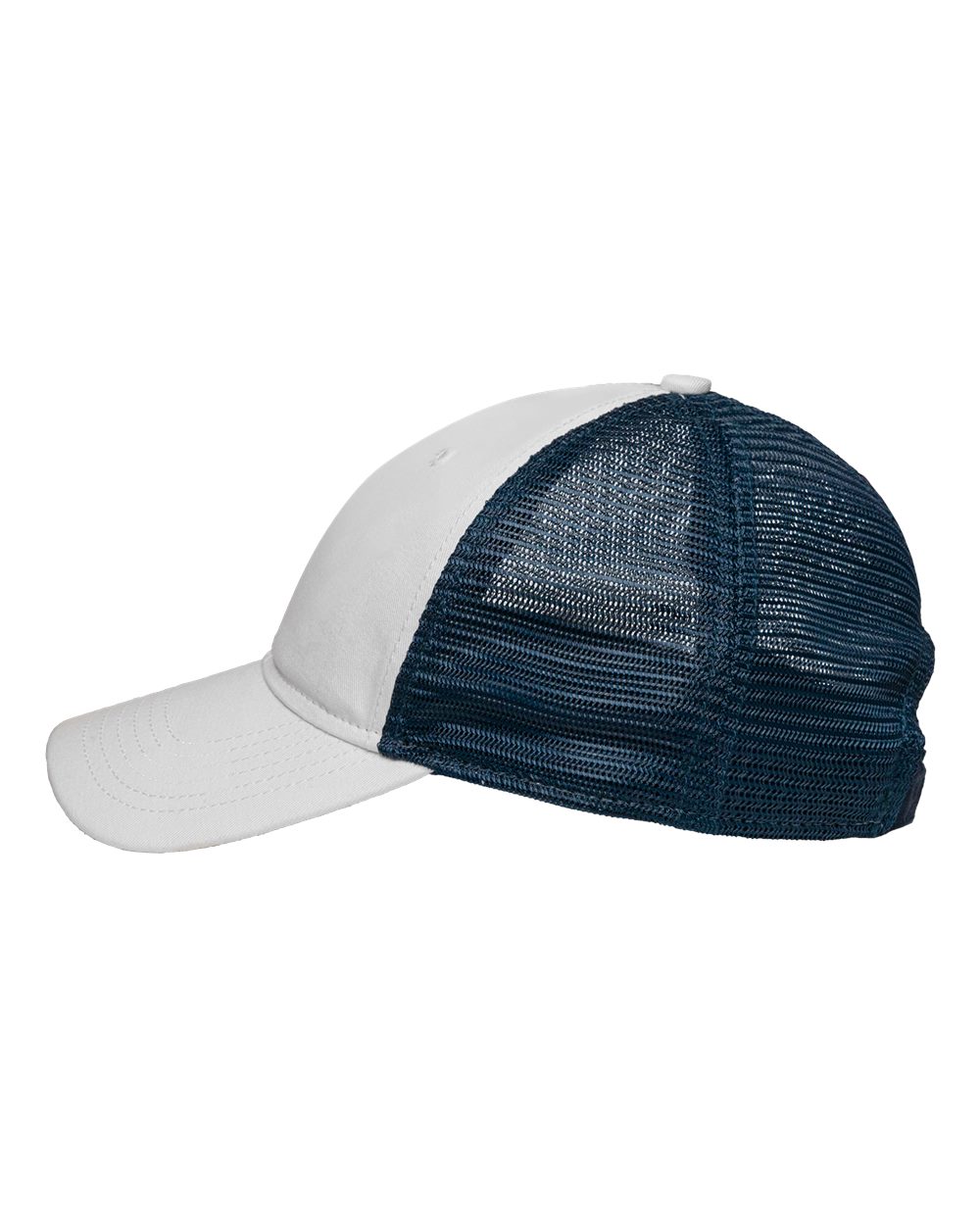 Left View of White/ Navy Mesh Dad Hat Fit - SP1750
