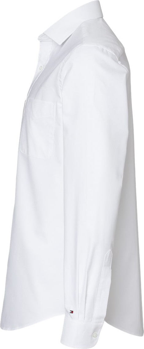 Left View of White New England Cotton Oxford Shirt - 13TH106