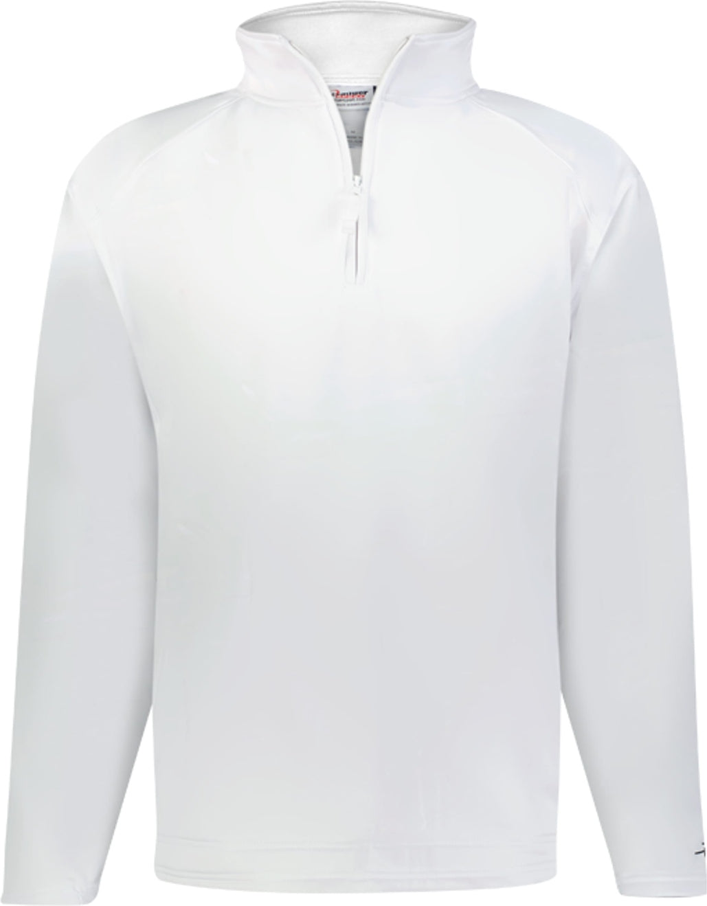 Left View of WHITE PERFORMANCE FLEECE 1/4 ZIP PUL