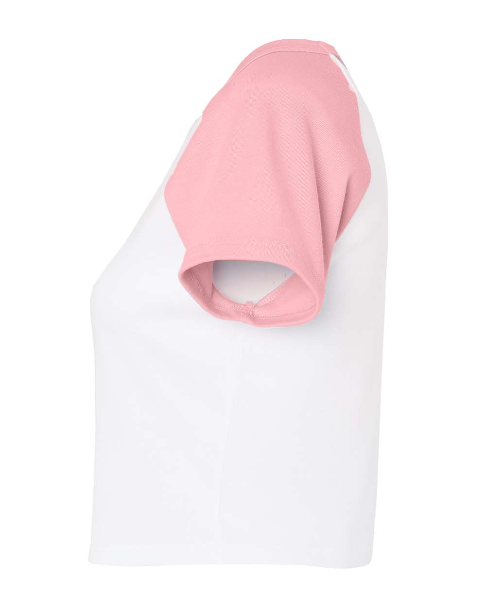 Left View of White/ Pink Women's Micro Rib Raglan Baby Tee - 1201